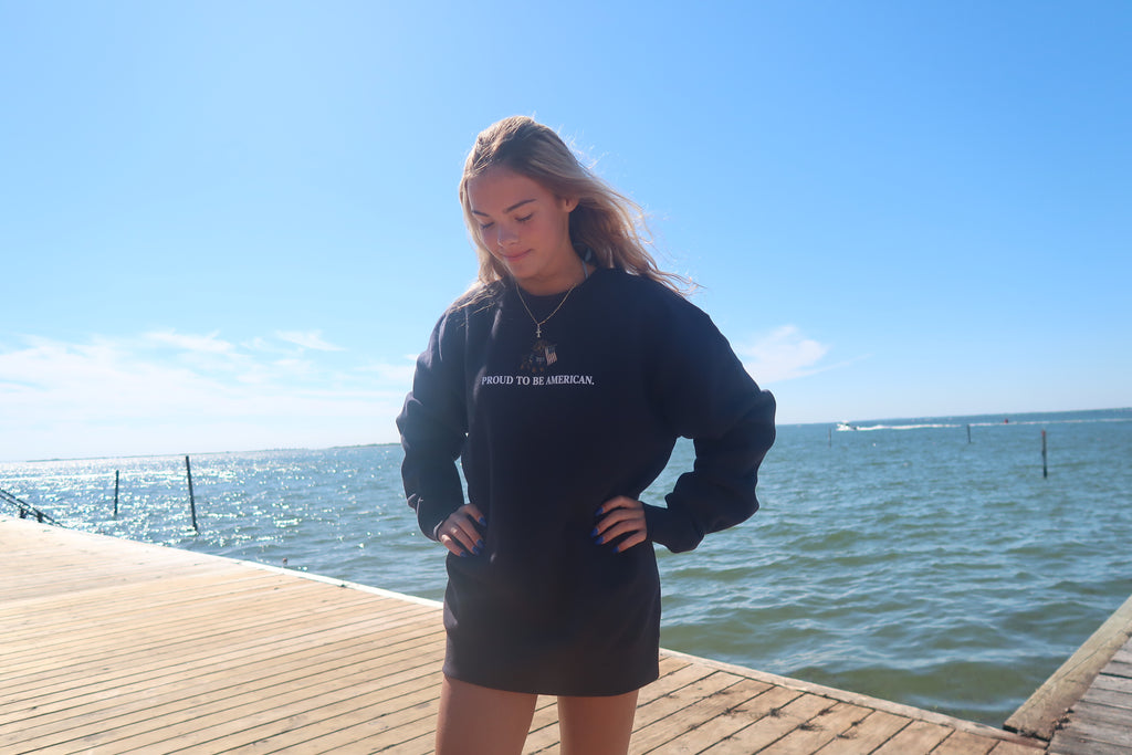 Proud To Be American Navy Crewneck