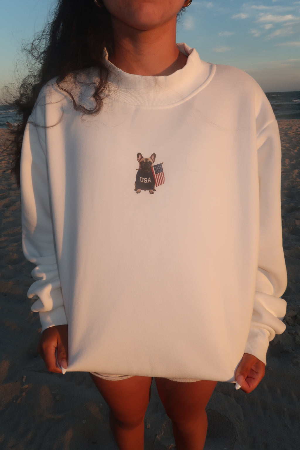 USA Frenchie White Mockneck