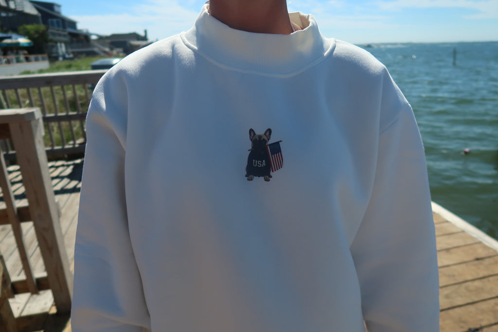 USA Frenchie White Mockneck
